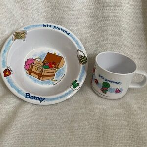 Vintage Barney the Dinosaur Bowl and Cup Cowboy Toy Box Image 1996 Selandia